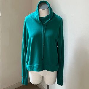 Sweaty Betty Harmonise Luxe Fleece Cowl Sweatshirt Maritime Green Teal Italy Sm
